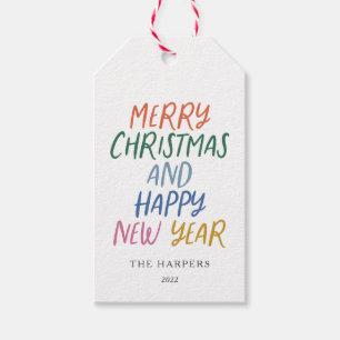 Whimsisk färgfull God jul Gott nytt år Presentetikett