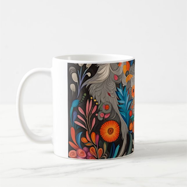 Whimsisk färgstark Otomi Mönster Kaffemugg (Vänster)