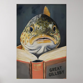 Whimsisk fisk bok älskare väggkonst litterär