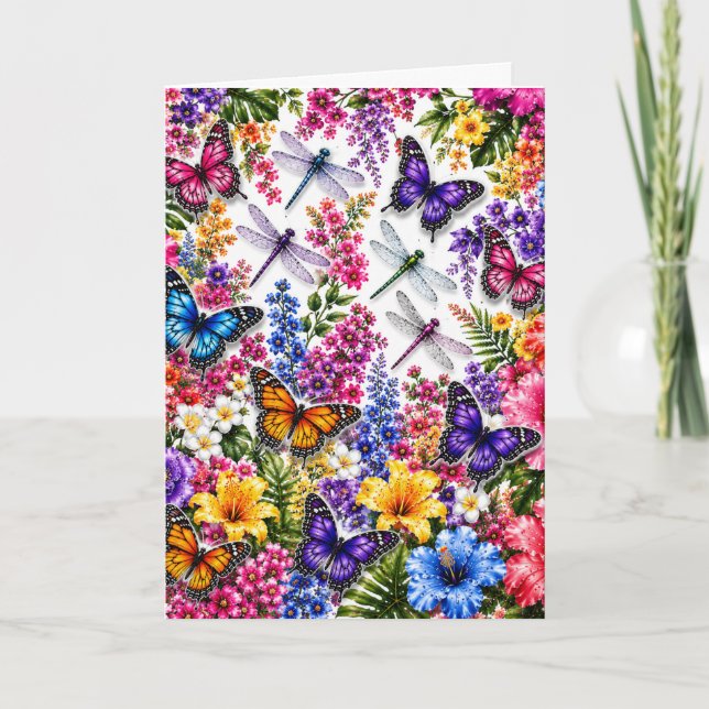 Whimsisk fjäril blommig kort (Framsida)
