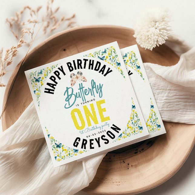Whimsisk fjäril-Blommigt 1:a födelsedag Pappersservett (Skapare uppladdad)