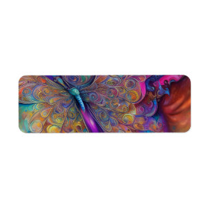 Whimsisk fjäril Fractal Watercolor Digital Pai Returadress Etikett