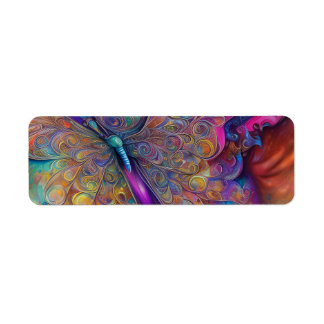 Whimsisk fjäril Fractal Watercolor Digital Pai Returadress Etikett
