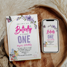 Whimsisk fjäril Garden 1:a födelsedagen Inbjudningar