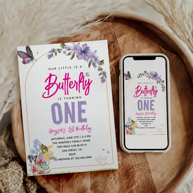 Whimsisk fjäril Garden 1:a födelsedagen Inbjudningar (Skapare uppladdad)