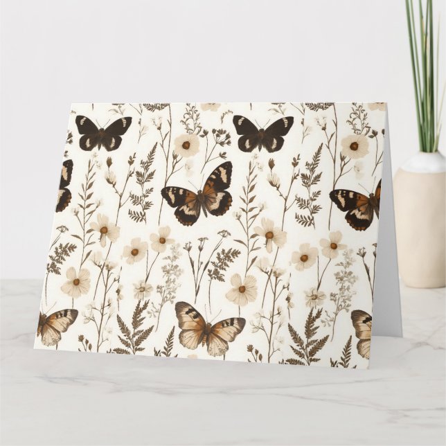 Whimsisk fjäril och blomma Mönster Kort (Framsida)