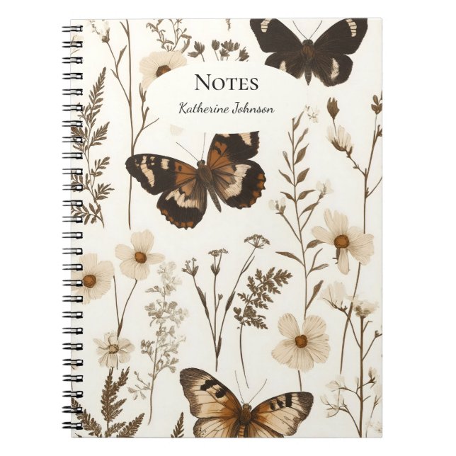 Whimsisk fjäril- och blomsterdesign anteckningsbok (Framsidan)