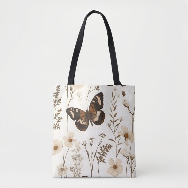 Whimsisk fjäril- och blomsterdesign tygkasse (Framsida)