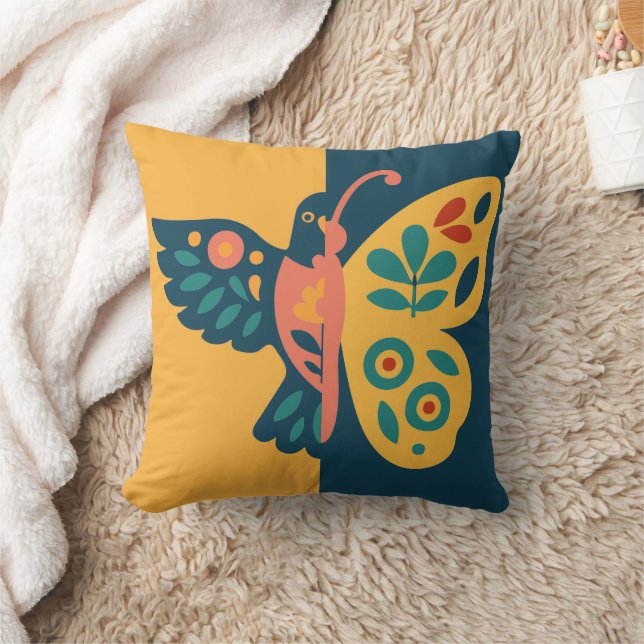 Whimsisk fjäril och kolibri-design kudde (Filt)