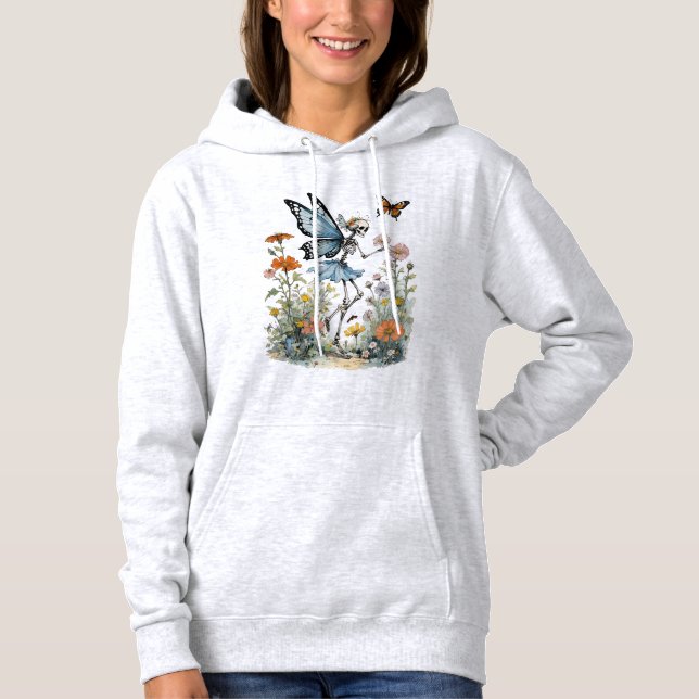 Whimsisk fjäril Skeleton Fairy och Wildblommor T Shirt (Framsida)