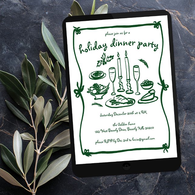 Whimsisk flickig julfirande middagspartaj inbjudningar (Whimsical Girly Christmas Holiday Dinner Party Invitation
Digital Download evite)