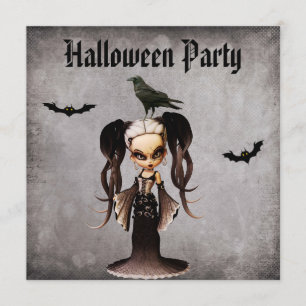 Whimsisk Frankie Bride & Kråka Damask Halloween Inbjudningar