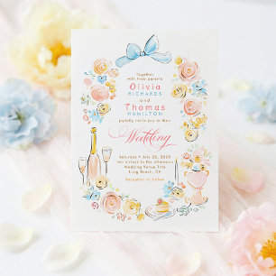 Whimsisk fransk blomster- handritad bröllop inbjudningar