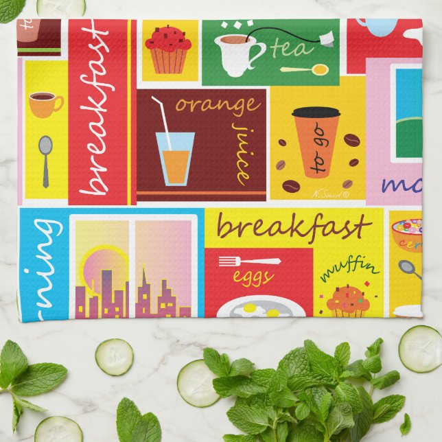 Whimsisk frukostmönster kökshandduk (Vikta)