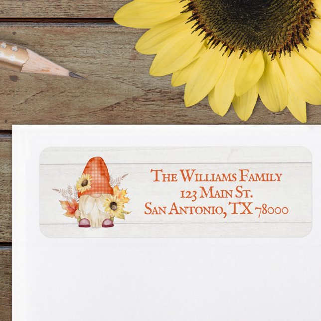 Whimsisk Gnome Fall-Returadress Returadress Etikett (Fall gnome return address label sticker)