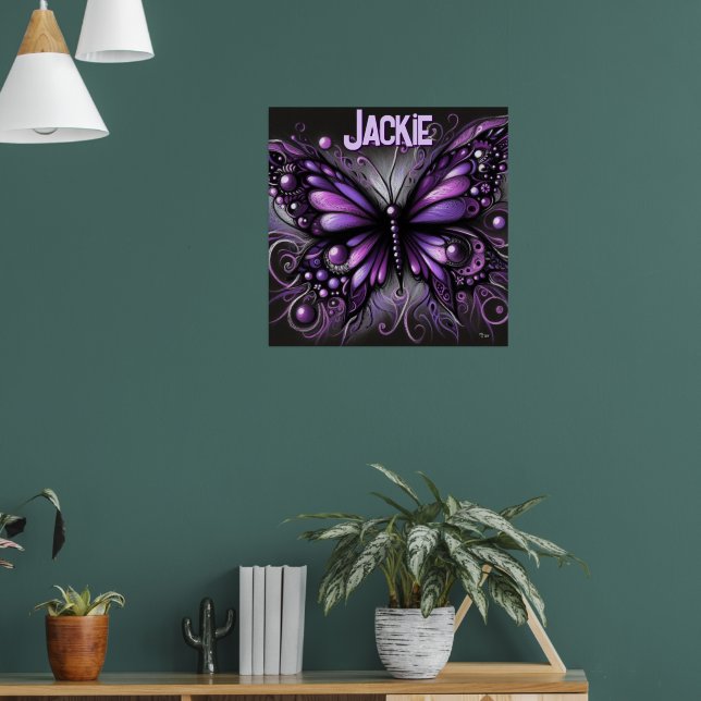 Whimsisk gotisk fjäril lila personlig poster (Vardagsrum 1)