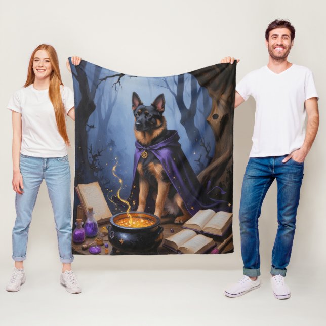 Whimsisk Halloween-målning med belgisk malinois-va Fleecefilt (På plats)