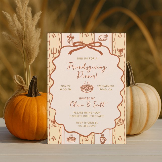 Whimsisk Handritad Vänner-tackfest Potluck Middag Inbjudningar (Skapare uppladdad)