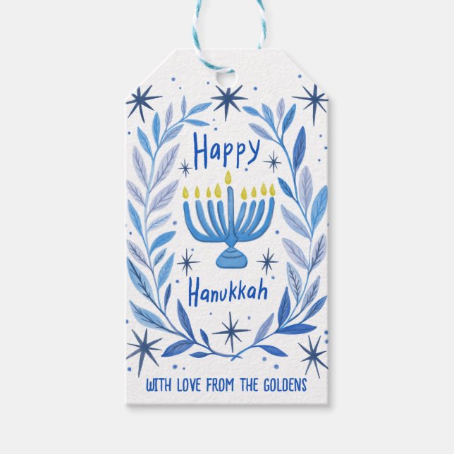 Whimsisk Hanukkah Helg Menorah Målning Anpassad Presentetikett (Framsidan)