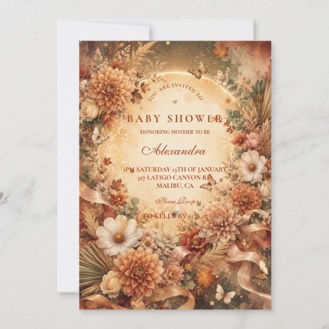 Whimsisk Höst Boho Bebis Shower Inbjudningar (Framsida)