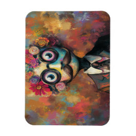 Whimsisk humanoid med stora ögon och blommig frisy magnet