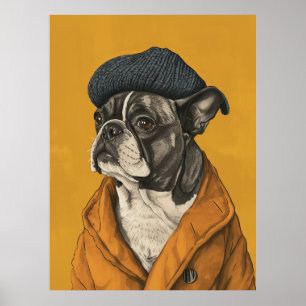 Whimsisk Hund i Beret Poster