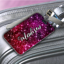 Whimsisk isökcent rosa Glitter monogram Bagagebricka