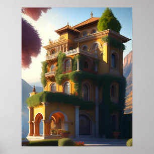 Whimsisk italiensk villakonsttryck poster