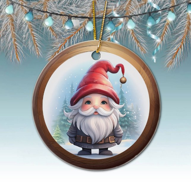 Whimsisk julkaraktärsdekoration tvåsidig🎄 julgransprydnad keramik (Rustic Christmas Gnome Ornament, Cute Gonk Lover Decoration, Xmas Holiday Season Hanging Decor 🎄)