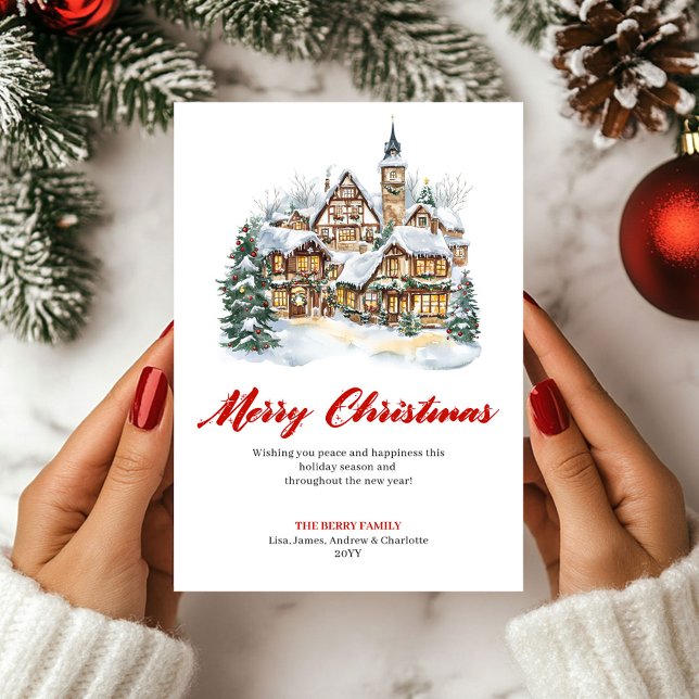 Whimsisk julscen hälsningskort julkort (Whimsical Festive Holiday Scene Greeting Card)