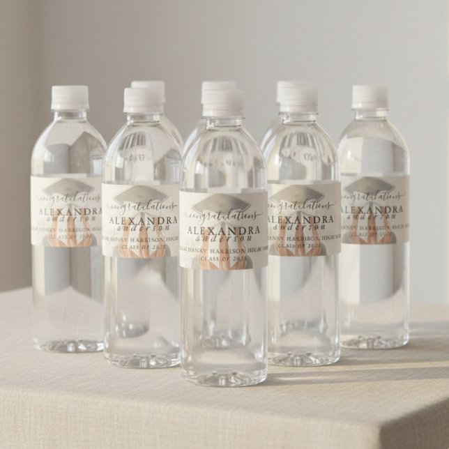 Whimsisk kalligrafi examensbåge vattenflaskor etikett (Whimsical Calligraphy Graduation Bow Water Bottle Label
)