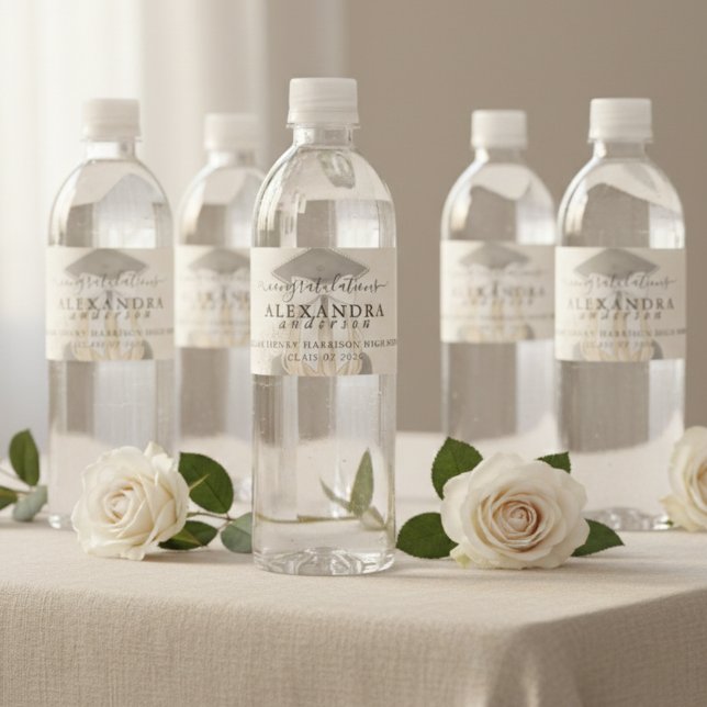 Whimsisk kalligrafi examensbåge vattenflaskor etikett (Whimsical Calligraphy Graduation Bow Water Bottle Label
)