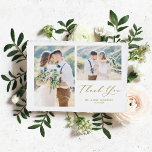 Whimsisk kalligrafi Guld Photo Collage Bröllop Tack Kort<br><div class="desc">Skicka din tacksamhet till gästerna för att de är en del av din speciella dag med det här anpassadets fotokollage tack för ditt kort. Den har ett vismiskt skript och klassisk typografi. Personlig genom att lägga till egna detaljer och med dina favoritfoton från bröllop.</div>