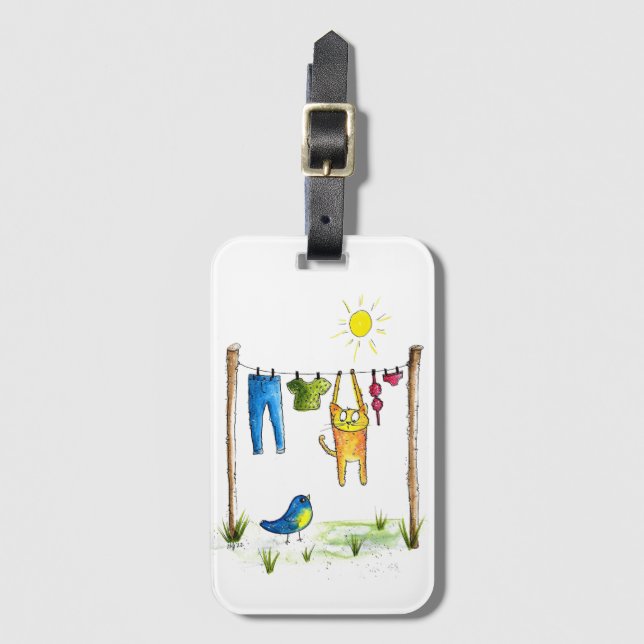 Whimsisk katt på en klotelin bagagebricka (Framsida vertikal)