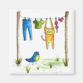 Whimsisk katt på en klotelin magnet