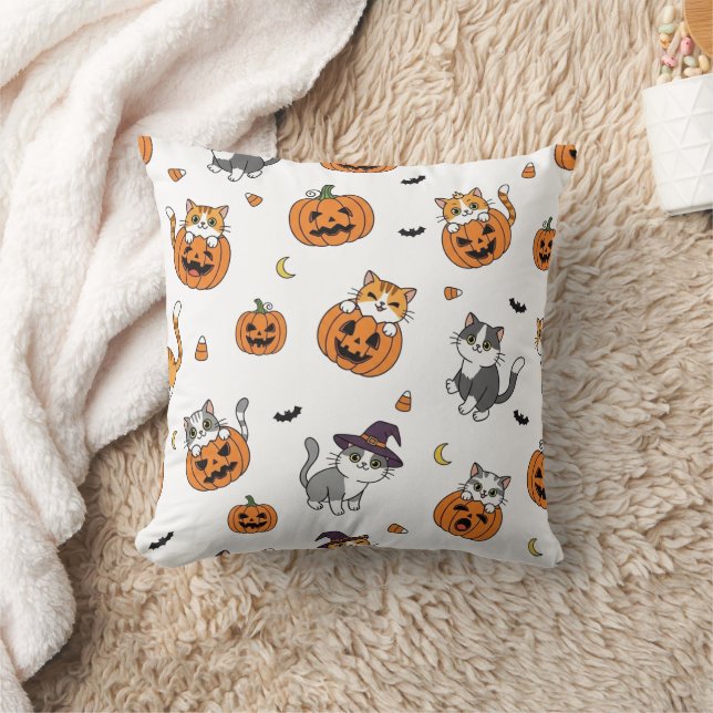 Whimsisk katter & Pumpkins Halloween Dekorativ kud Kudde (Filt)