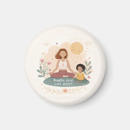 Whimsisk konst för meditation av mor och barn magnet
