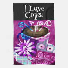 Whimsisk Kopp av Lila för målning av kaffeAbstrakt Kökshandduk