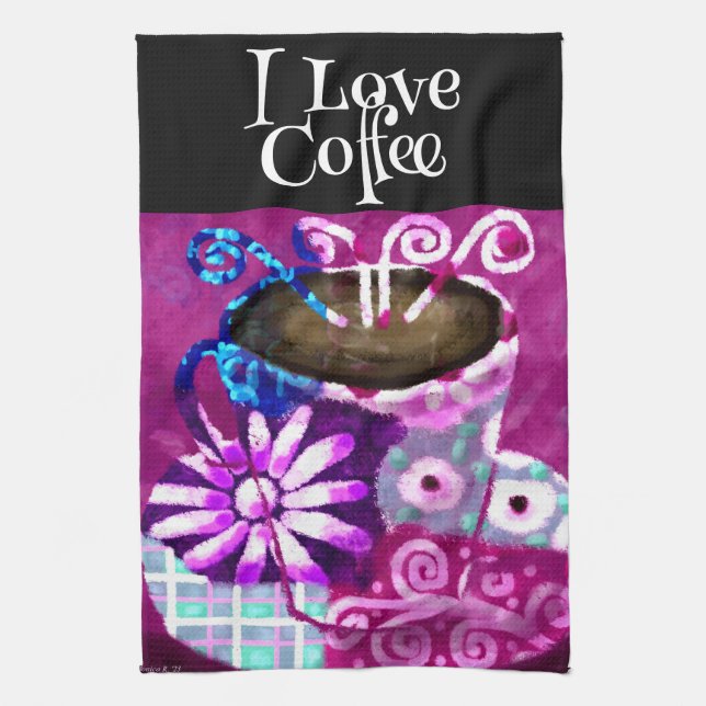 Whimsisk Kopp av Lila för målning av kaffeAbstrakt Kökshandduk (Vertikal)