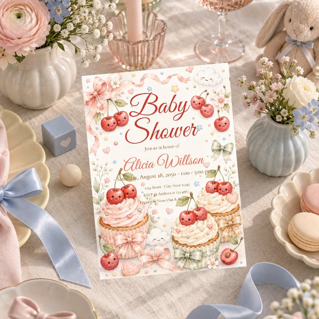 Whimsisk Körsbärs Baby Shower Inbjudningar (Skapare uppladdad)