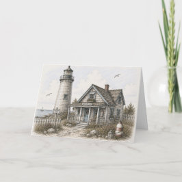 Whimsisk kust fyr hamn illustration kort