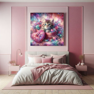 Whimsisk kute Kitten Blommigt Heart Box Poster