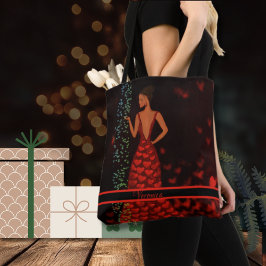 Whimsisk kvinna i Red Dress Tote Bag Tygkasse