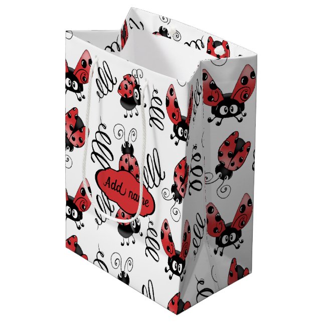 Whimsisk Ladybug och Swirls Medium Gift Bag (Framsidan Vinklad)