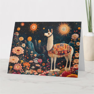 Whimsisk lama i en Blommigt i Starry Ligcape Kort
