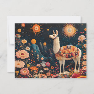 Whimsisk lama i en Blommigt i Starry Ligcape Vykort