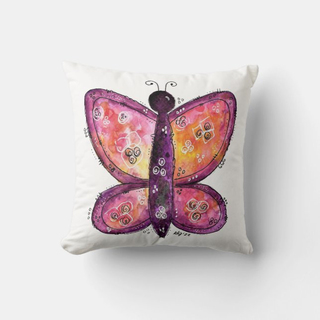 Whimsisk Lila Butterfly Kudde (Framsida)