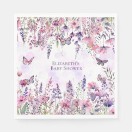 Whimsisk Lila Rosa Butterflies & Wildblommor Pappersservett