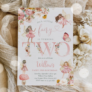 Whimsisk magisk Blommigt Fairy 2nd Birthday Party Inbjudningar