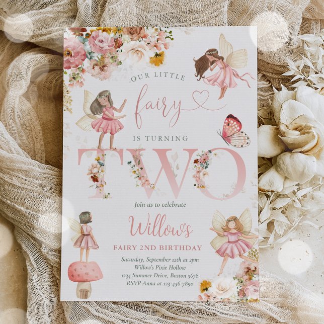 Whimsisk magisk Blommigt Fairy 2nd Birthday Party Inbjudningar (Skapare uppladdad)